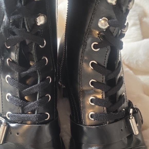 AllSaints Donita Black Leather Combat Boots - Picture 8 of 9